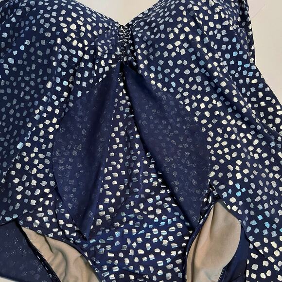 Swimsuits for All Size 16 NWT Mesh Drape One Piece Navy Metallic Silver - Picture 11 of 15